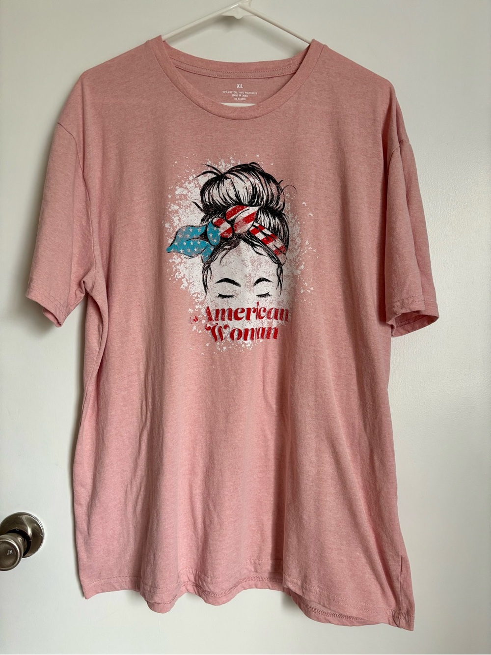 Pink 'American Woman' Graphic Tee with Patriotic Bandana